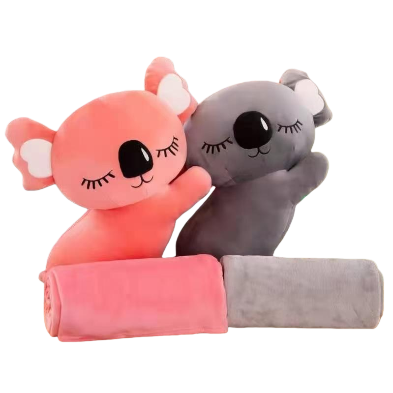 Crouching koala plush air conditioner blanket, comfortable nap blanket, anime cartoon animal doll, small throw pillow, two-in-one pink and gray koala plush doll, Qixi Festival gift, plush toy Item Picture