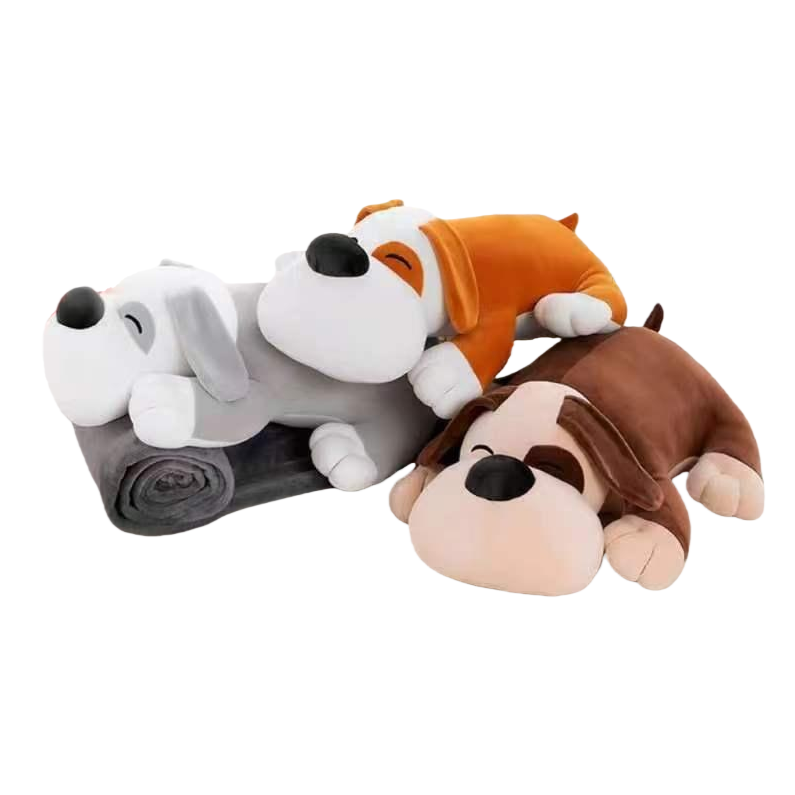 "Prone puppy anime cartoon air conditioner quilt, comfortable nap quilt, wholesale of anime children's two-in-one dolls for export. Item Picture