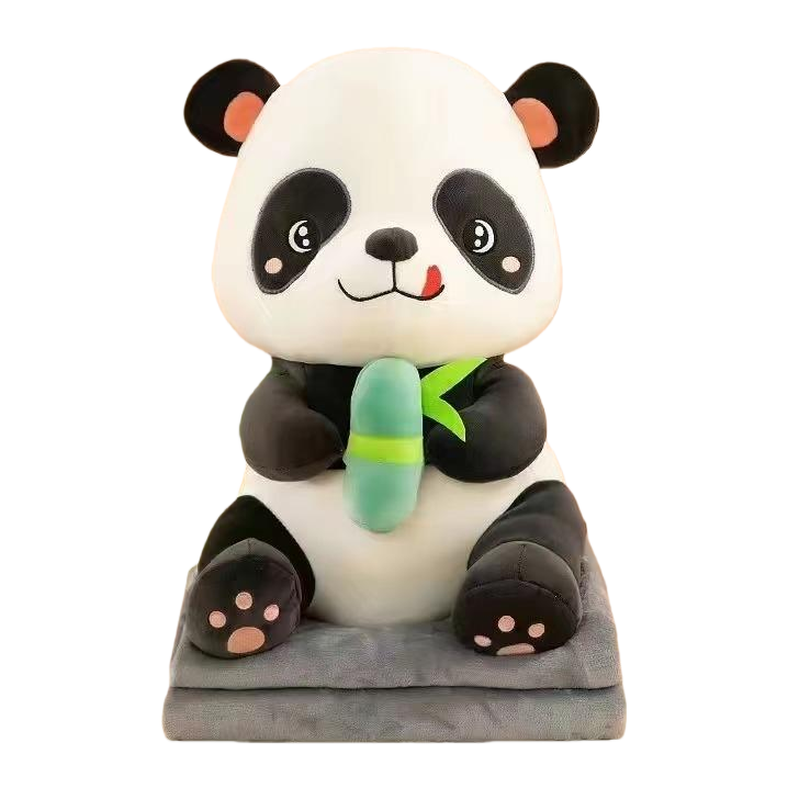 Bamboo panda plush air conditioner blanket, comfortable anime cartoon doll, nap blanket, two-in-one small throw pillow, children's white panda plush doll, Qixi Festival gift, plush toy Item Picture