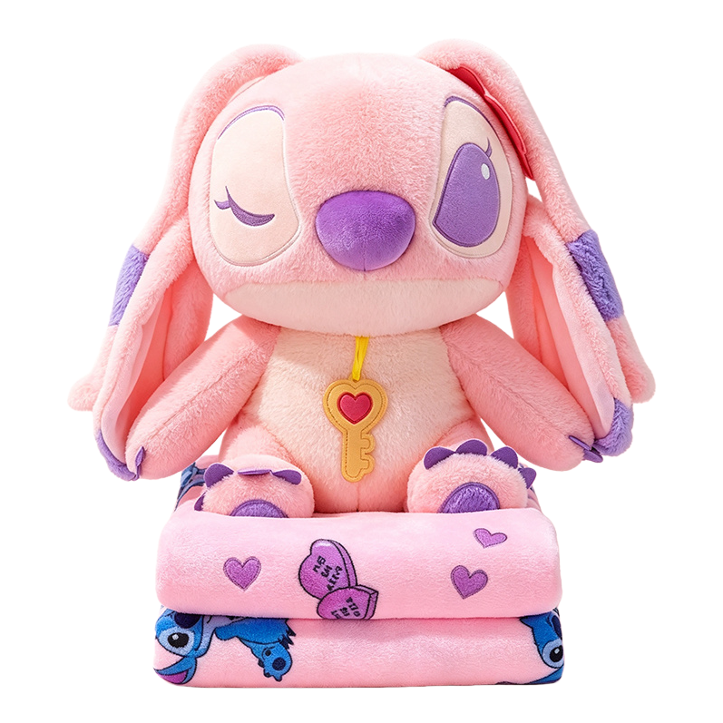 Stitch plush air conditioner, cute cartoon and anime peripheral doll, two-in-one small pillow, children's gift, pink Stitch plush toy, claw machine doll, mini claw machine, wedding doll, pink heart carpet Item Picture