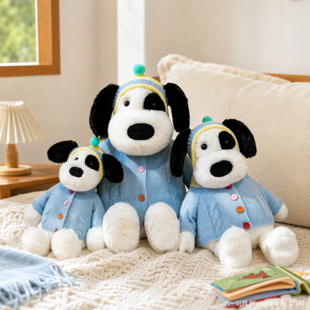 Sweater, pirate dog, plush toy, cute doll, anime cartoon peripheral, wholesale for foreign trade, claw machine, wedding toy, three, black and white dog plush toy wearing blue sweater and hat, Qixi Festival gift Application Scenario