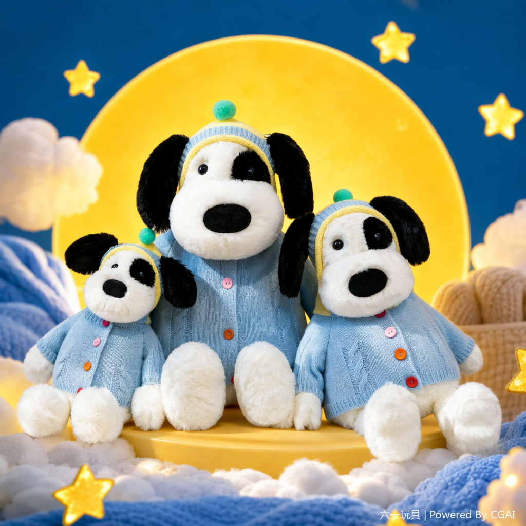 Sweater, pirate dog, plush toy, cute doll, anime cartoon peripheral, wholesale for foreign trade, claw machine, wedding toy, three, black and white dog plush toy wearing blue sweater and hat, Qixi Festival gift details Picture