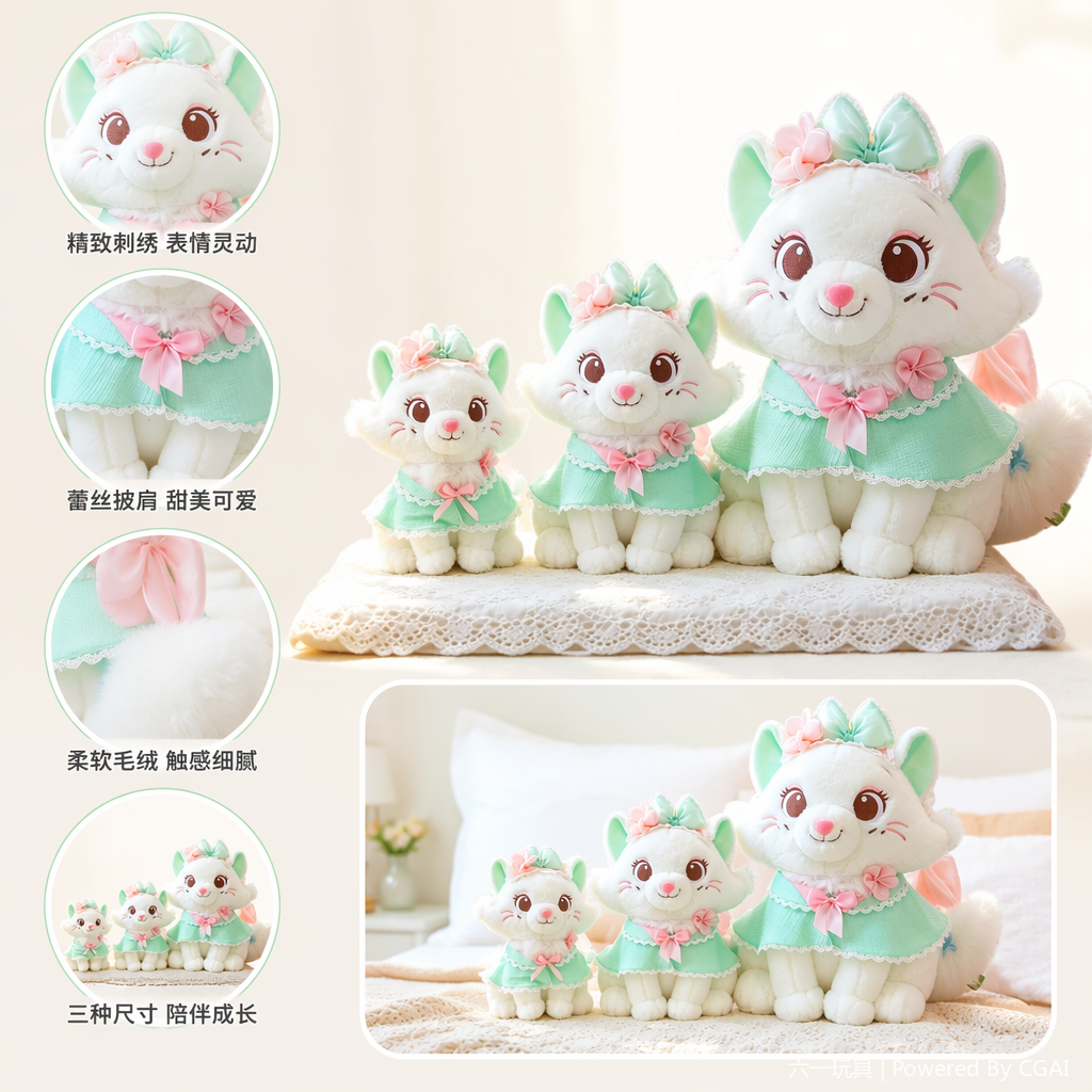 Flower Mary Cat plush toy, cute cartoon children's gift, claw machine, wholesale for foreign trade, wedding companion for girls Specification image