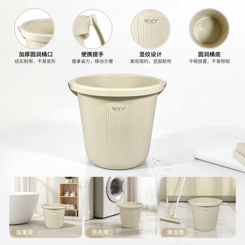 【CL】26Q2#3315 White, light blue, beige plastic rainwater storage bucket, outdoor folding bucket, empty water bucket