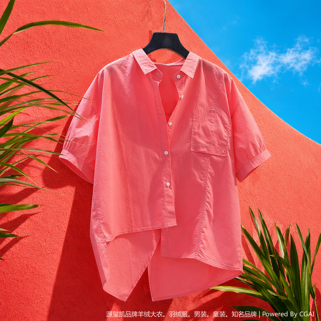 New summer solid color irregular slit short-sleeved shirt for women, thin, loose, casual and versatile top 101945701 Specification image
