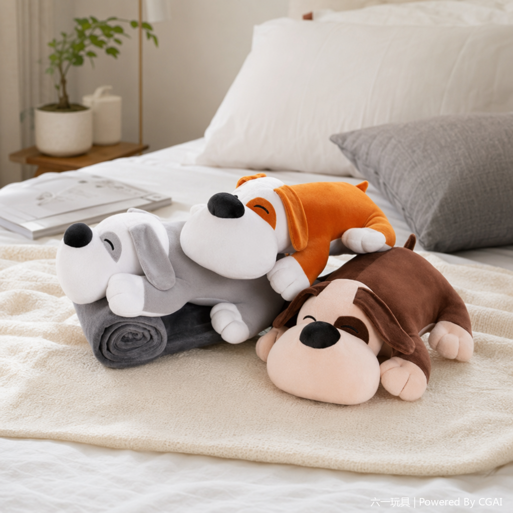 "Prone puppy anime cartoon air conditioner quilt, comfortable nap quilt, wholesale of anime children's two-in-one dolls for export. details Picture