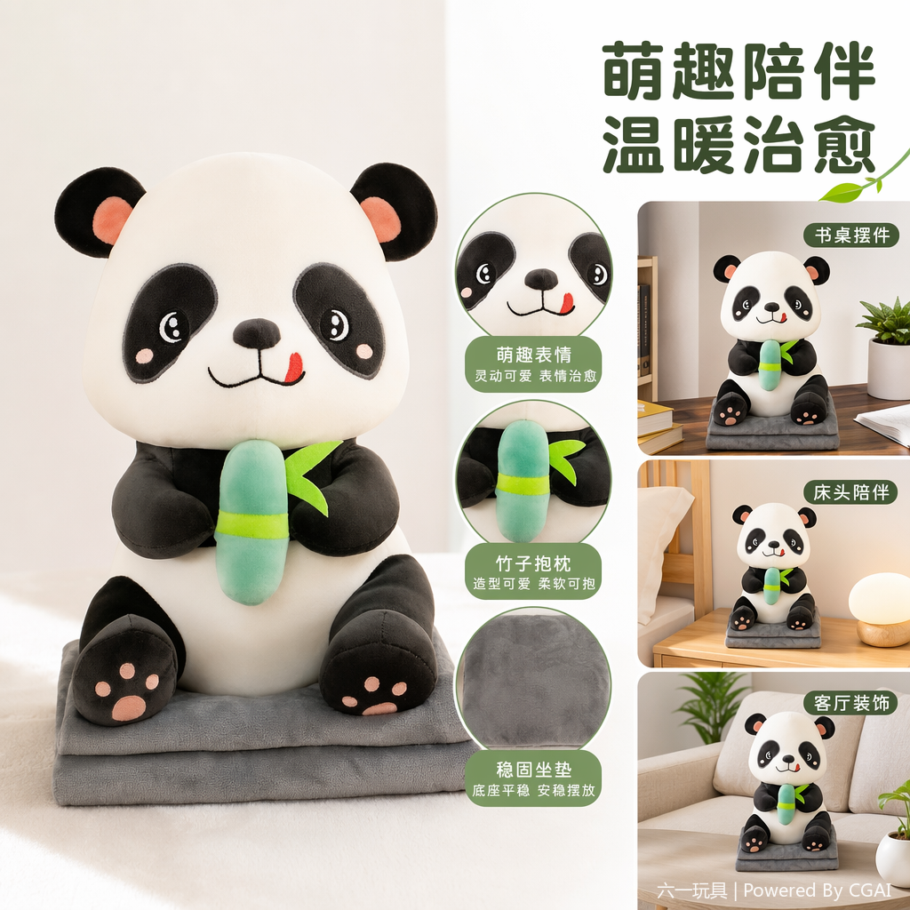 Bamboo panda plush air conditioner blanket, comfortable anime cartoon doll, nap blanket, two-in-one small throw pillow, children's white panda plush doll, Qixi Festival gift, plush toy Specification image