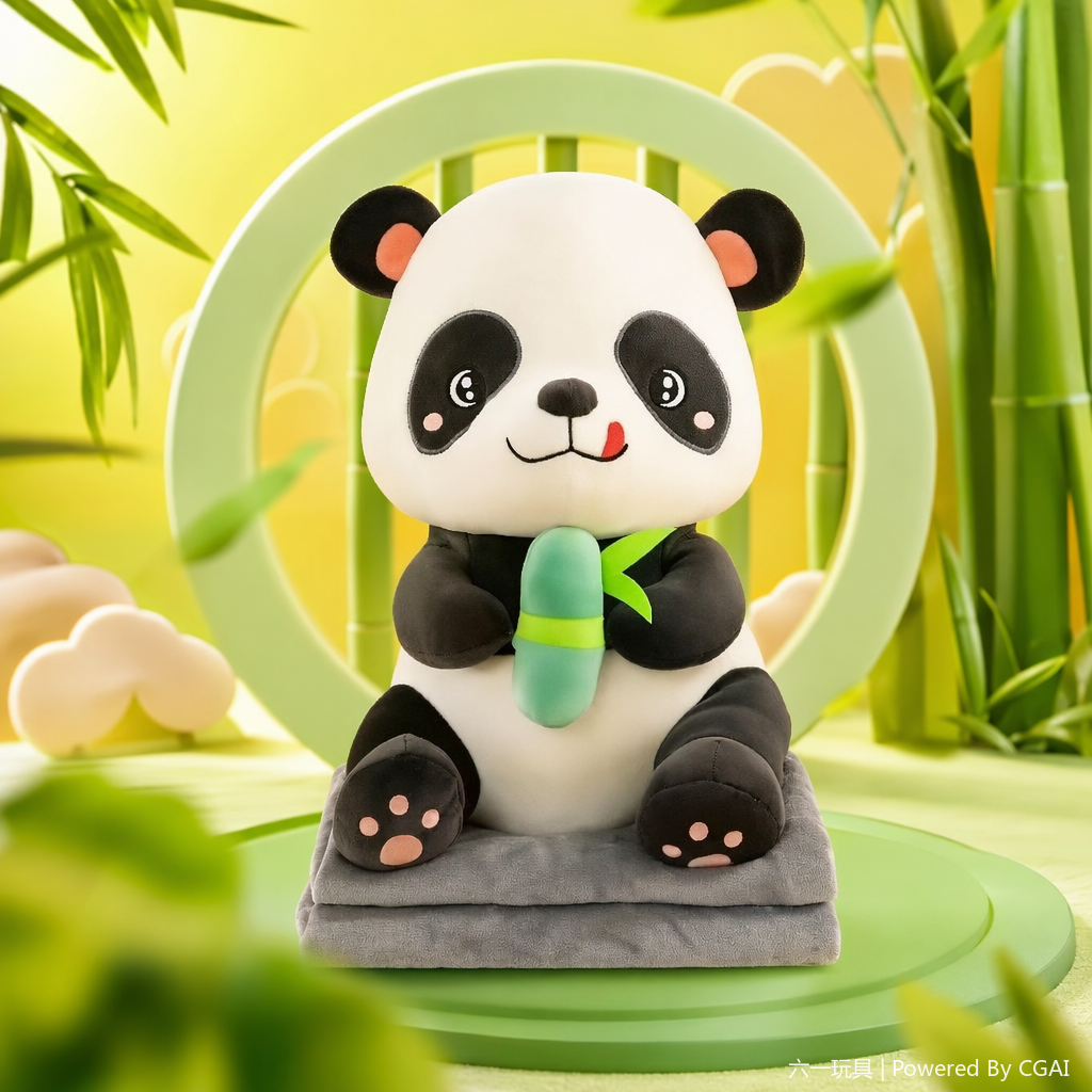 Bamboo panda plush air conditioner blanket, comfortable anime cartoon doll, nap blanket, two-in-one small throw pillow, children's white panda plush doll, Qixi Festival gift, plush toy details Picture