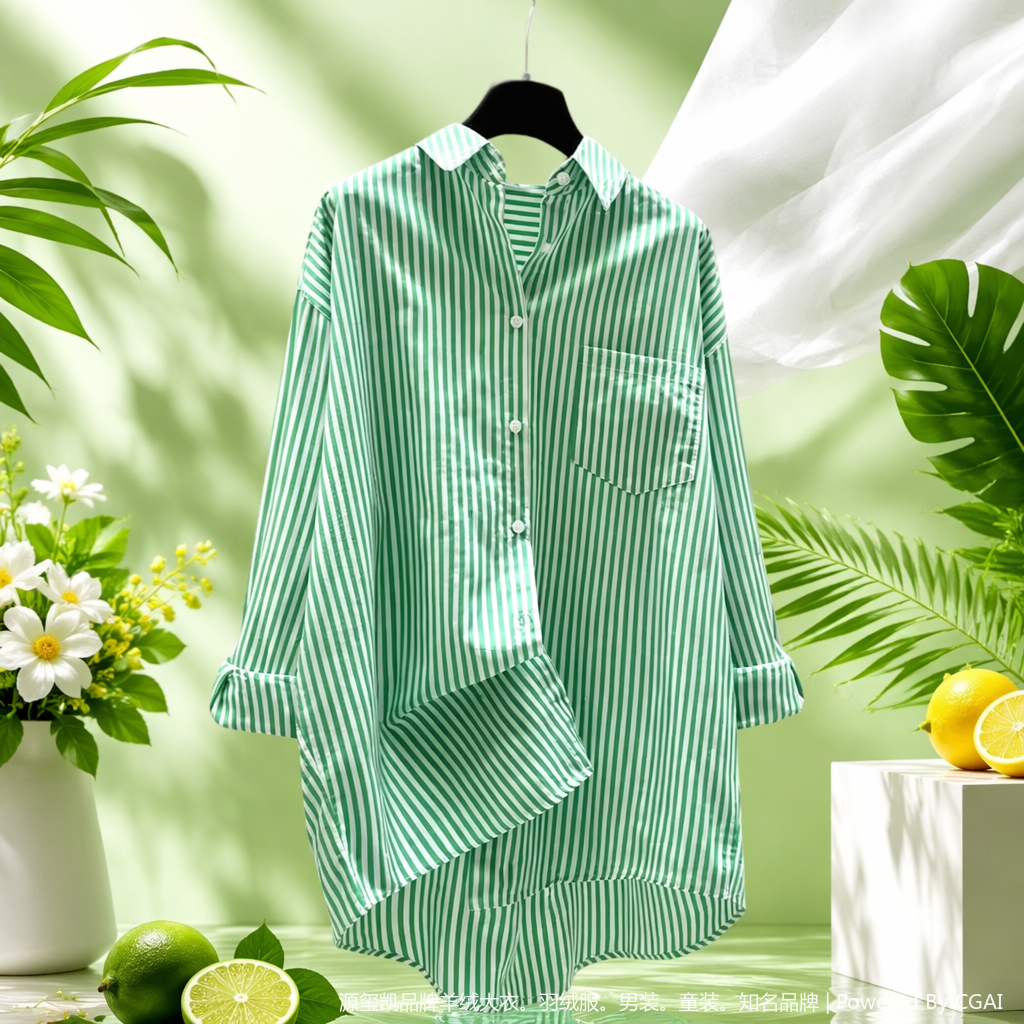 Spring and Autumn's new Korean-style artistic shirt with a short front and long back, mid-length vertical striped shirt and women's casual jacket Specification image