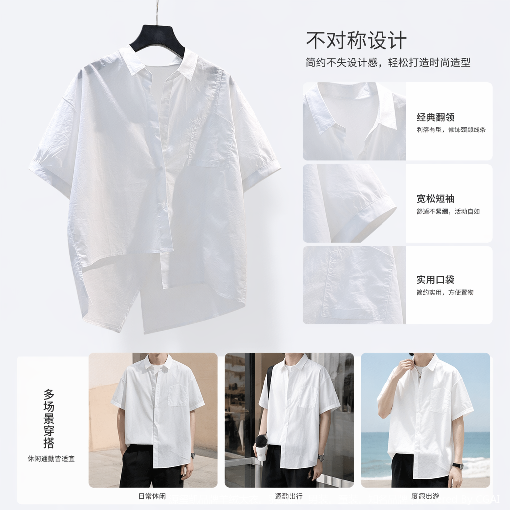 A new solid color irregular slit short-sleeved shirt for women, a thin, loose, casual and versatile top
