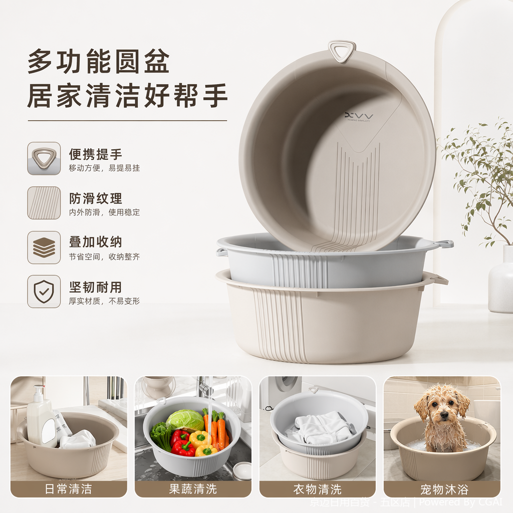【CL】 Gray, off-white, grayish-white plastic basin