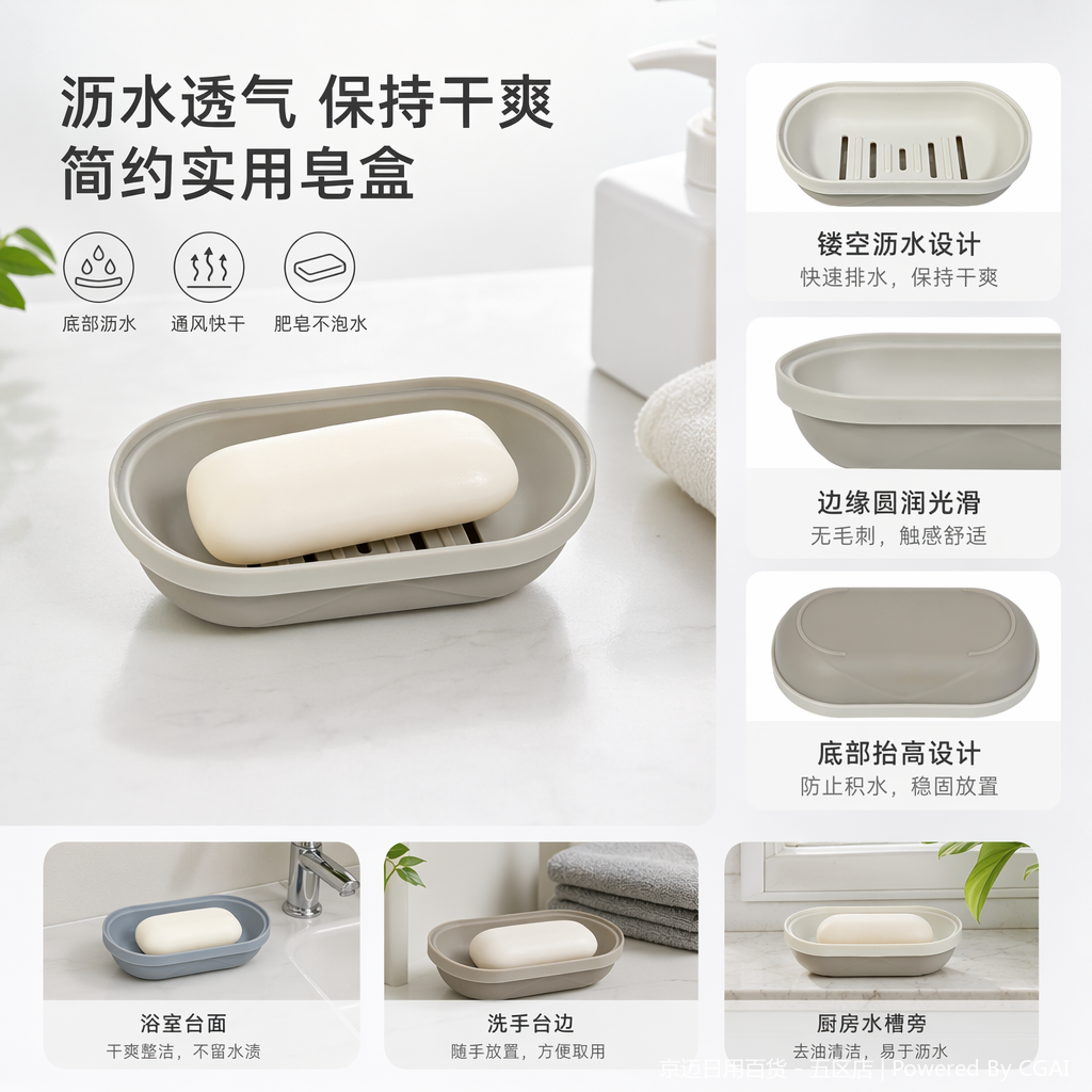 【CL】26Q2#2215 Suction Cup Soap Box: Three types of plastic and ceramic soap boxes in white, blue and beige