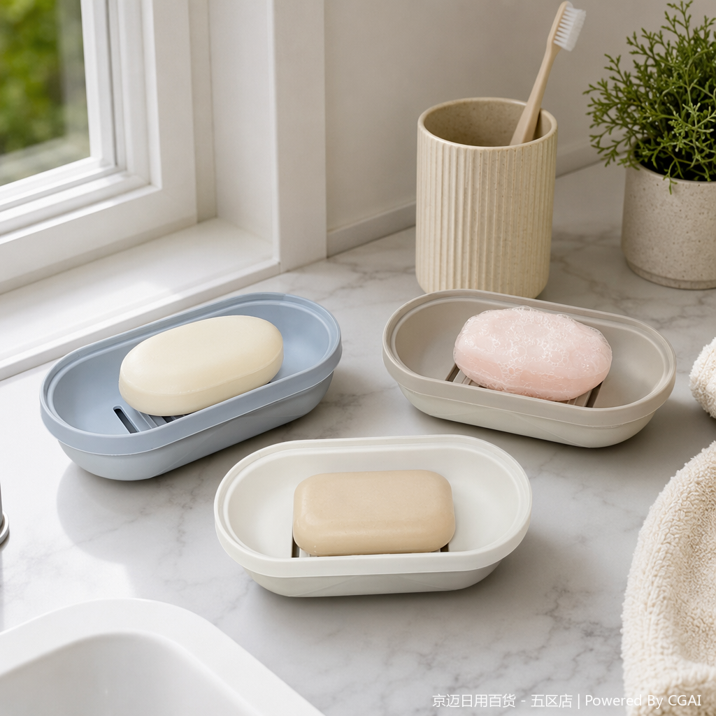 【CL】26Q2#2215 Suction Cup Soap Box: Three types of plastic and ceramic soap boxes in white, blue and beige details Picture