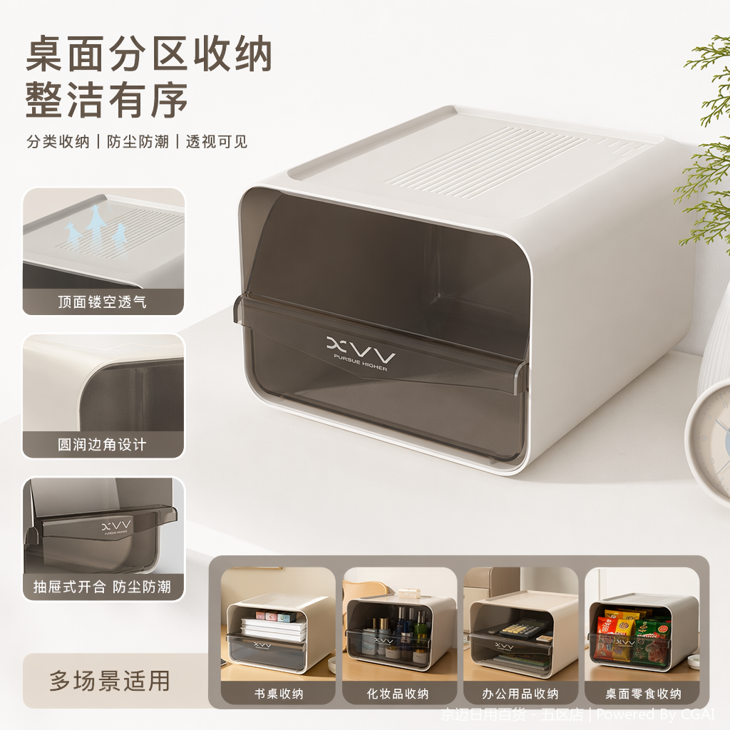 【CL】26Q2#6609 Grey Yake Lipin Dou Desktop Stationery Storage Box, multi-functional for storage and organization