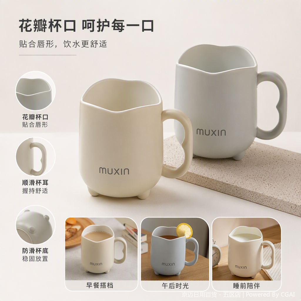 【CL】26Q2#951 Muxin Brushing Cup White and Gray Creative Heat Transfer Gift Cup