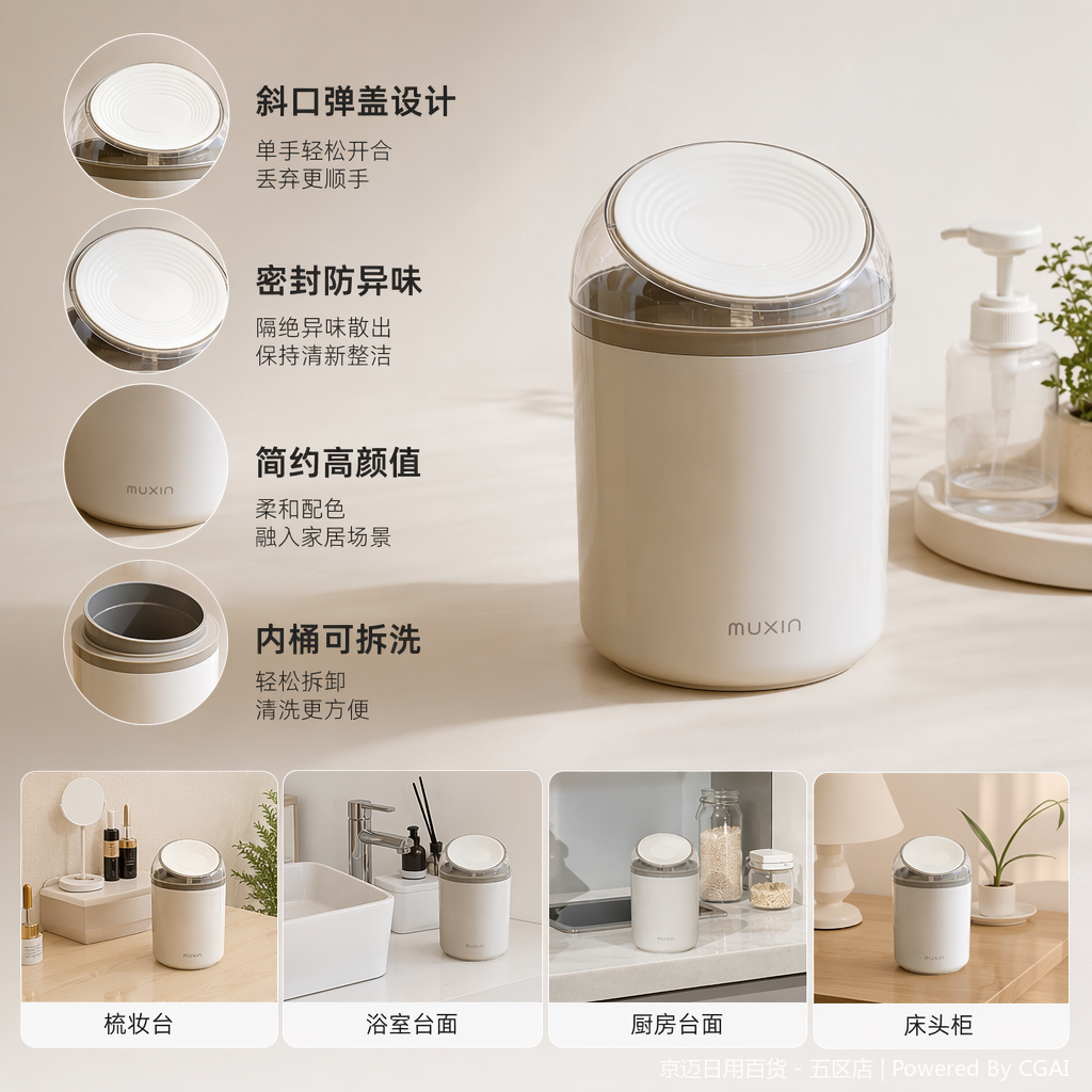 【CL】26Q2#586 White smart trash can with transparent lid and pedal, toilet and bathroom household trash can Model 015, Model 012, simple design and durable