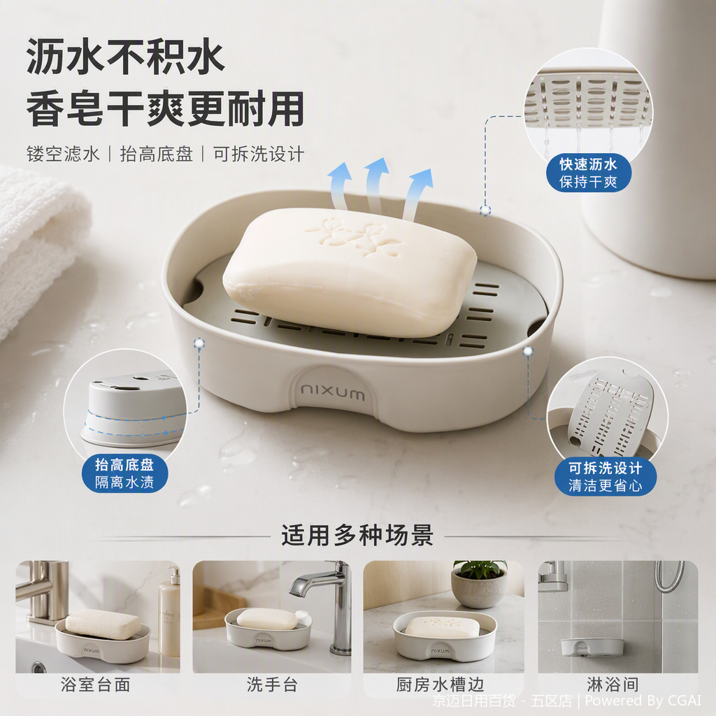 【CL】26Q2#575 Multi-color draining soap box Suction cup Soap box Simple anti-slip bathroom storage product