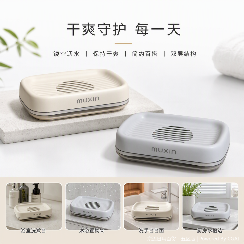 【CL】26Q2#589 Soap Box with Lid Storage Set, off-white light gray foaming net rack, soap box, soap rack, bathroom supplies