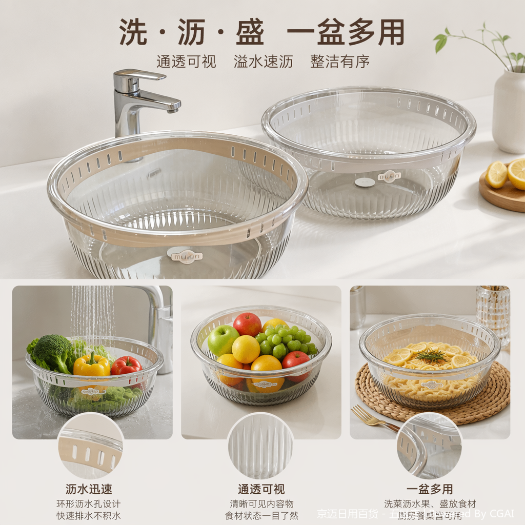 【CL】26Q2#591 Mu Xin two-color Basin, washbasin, Large basin, Plastic dormitory