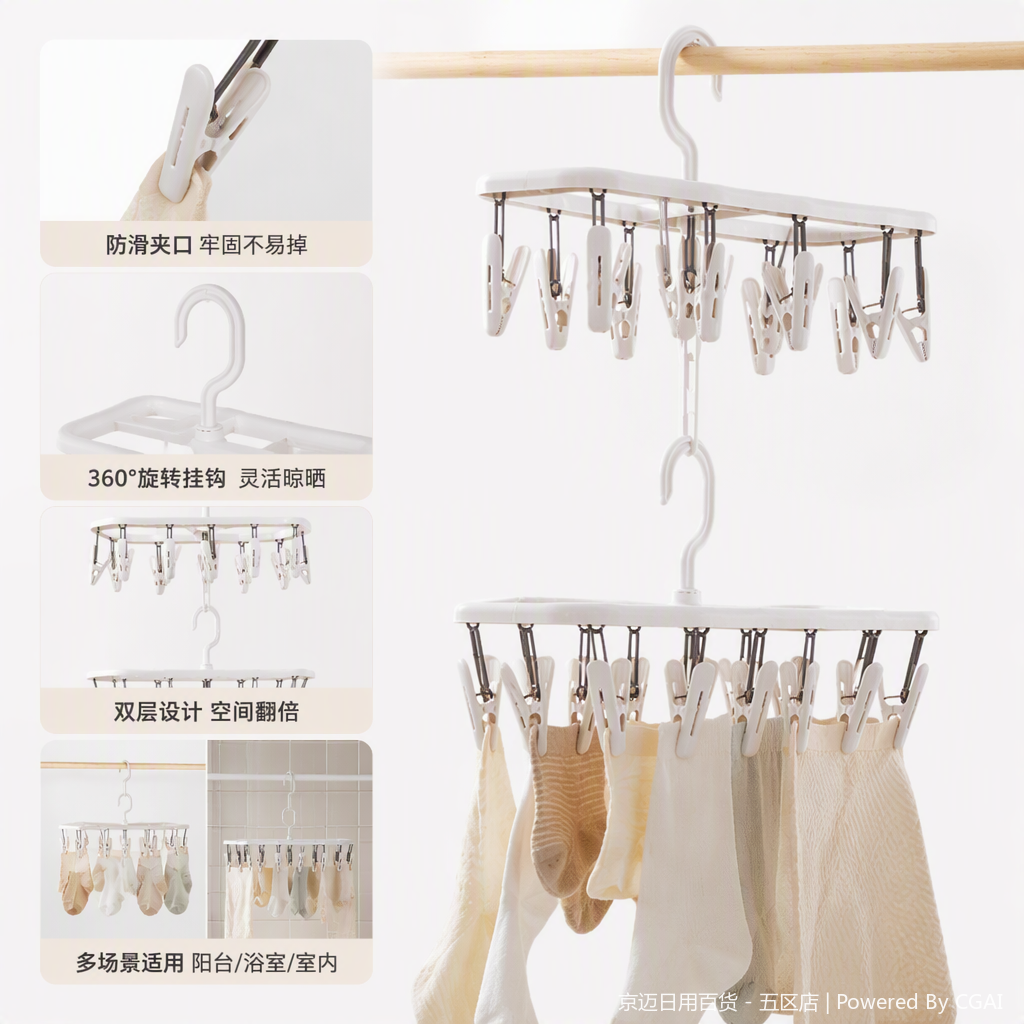 【CL】26Q2#1014 Clothes drying rack, one multi-clip stainless steel drying rack, folding table and chair, floor-standing pushable clothes drying rack