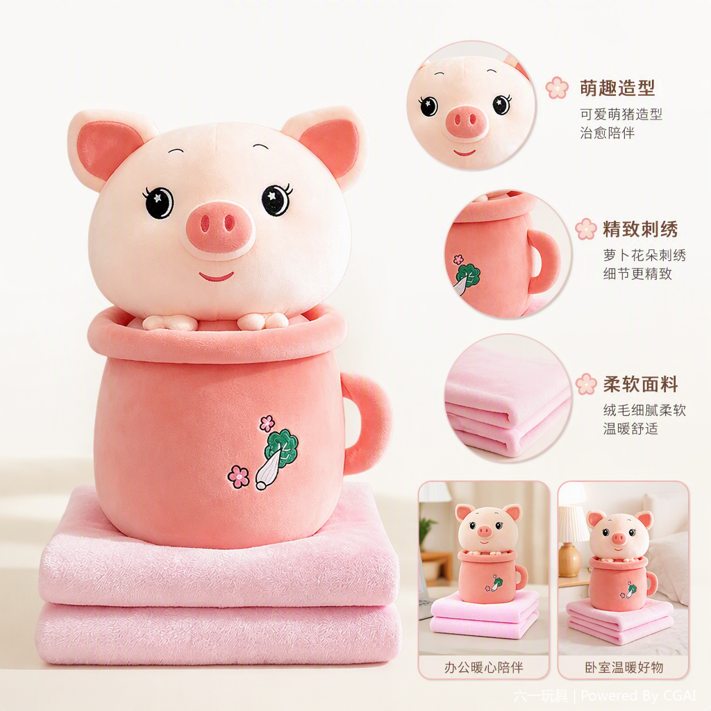 Cute piggy cup peluche aire acondicionado colcha de siesta cómoda para niños muñeca de dibujos animados boneca almohada comercio exterior al por mayor muñeca de piggy rosa lindo sentado piezas de juego tazas de cerámica rosa con toalla rosa decoración del hogar Application Scenario