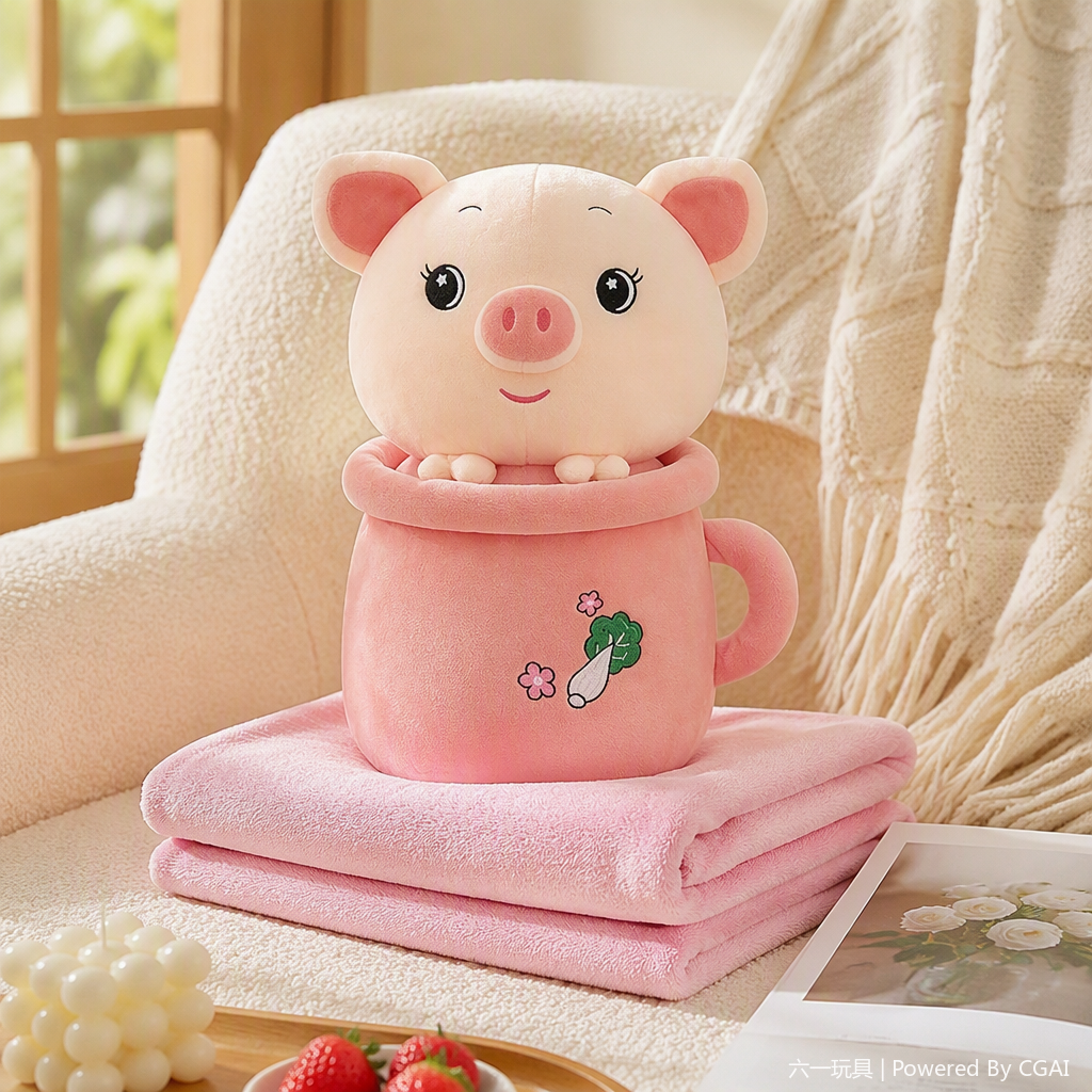 Cute piggy cup peluche aire acondicionado colcha de siesta cómoda para niños muñeca de dibujos animados boneca almohada comercio exterior al por mayor muñeca de piggy rosa lindo sentado piezas de juego tazas de cerámica rosa con toalla rosa decoración del hogar details Picture