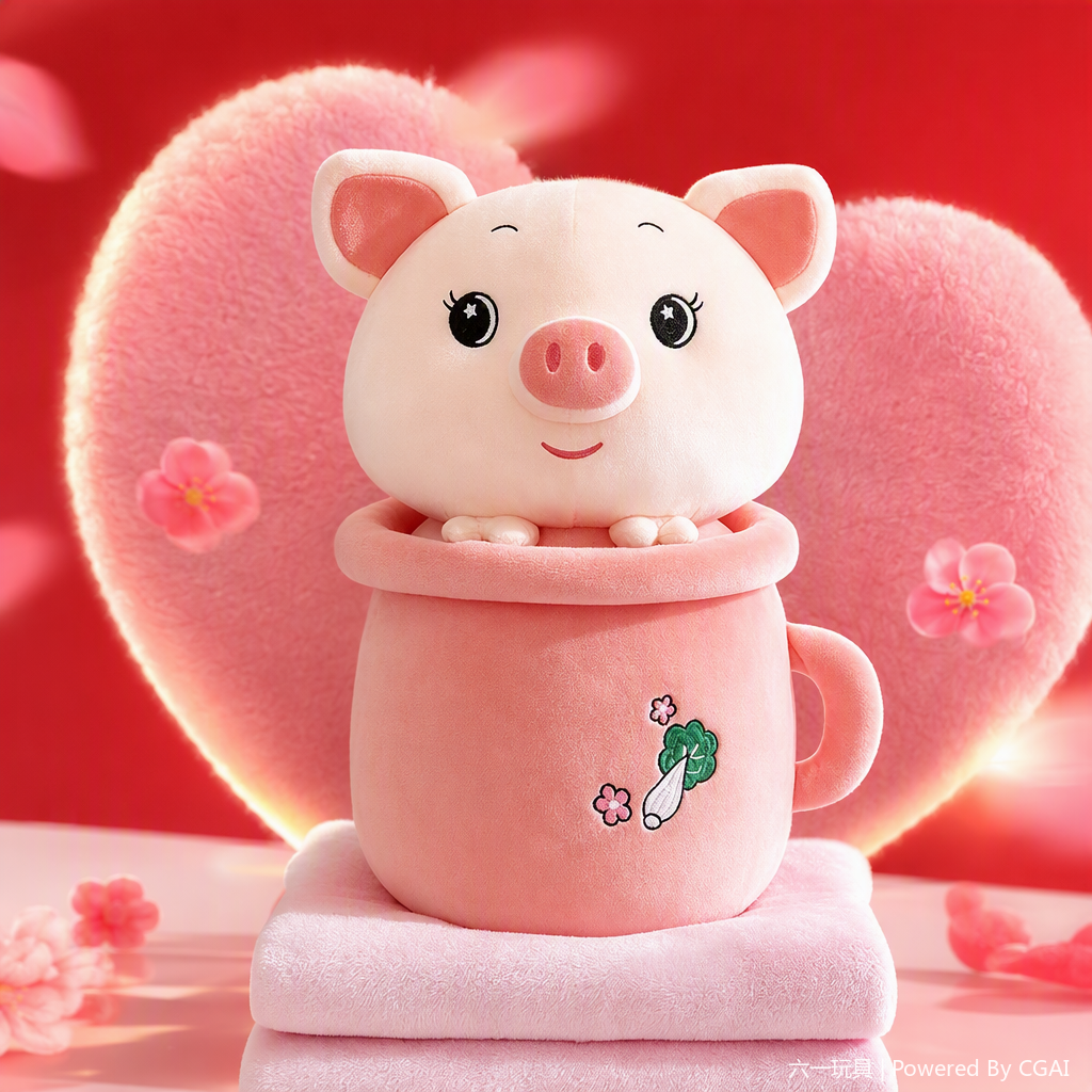 Cute piggy cup peluche aire acondicionado colcha de siesta cómoda para niños muñeca de dibujos animados boneca almohada comercio exterior al por mayor muñeca de piggy rosa lindo sentado piezas de juego tazas de cerámica rosa con toalla rosa decoración del hogar Specification image