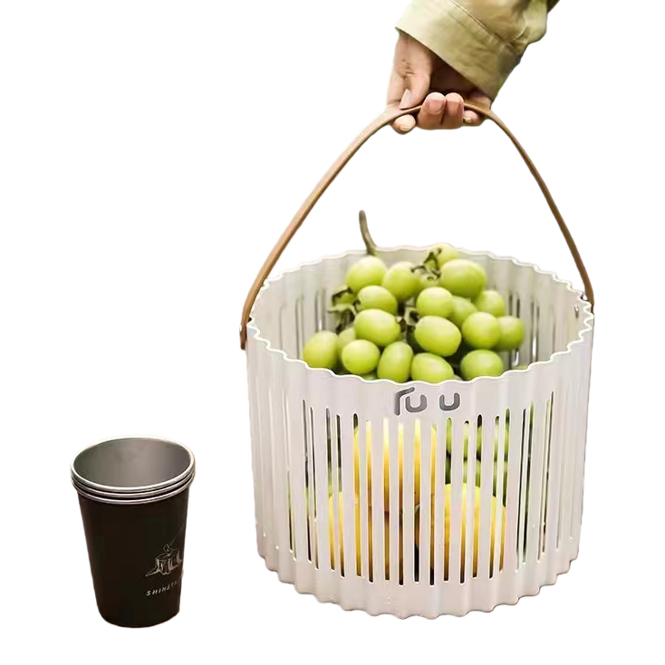 【CL】26Q2#1045 Round storage basket, white hollowed-out hand-held plastic basket, supermarket shopping basket, wicker-like woven storage basket, multi-bottle beverage storage basket Item Picture