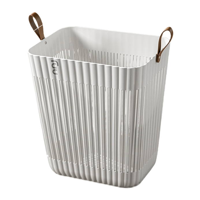 【CL】26Q2#1046 Square dirty clothes basket, multi-functional hand-held plastic basket, 20-liter imitation rattan woven vegetable basket, supermarket shopping storage basket, white striped design Item Picture
