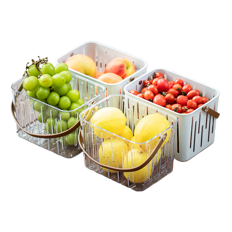 【CL】26Q2#1048 PET Light luxury storage transparent striped plastic storage basket, 20-liter portable fruit and vegetable basket, supermarket shopping basket Item Picture