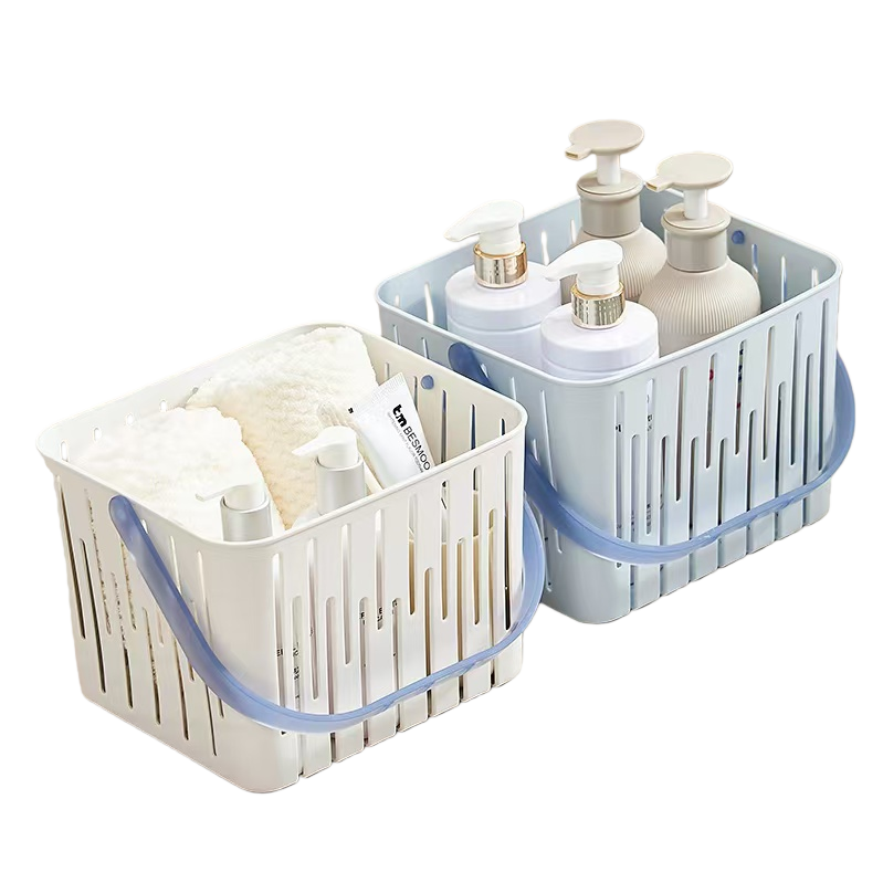 【CL】26Q2#1054 Light Luxury Storage basket, multi-functional bath basket, white light blue plastic with handle, containing bath products, simple and practical bath storage box Item Picture