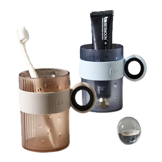 【CL】26Q2#2038 Multi-functional toothbrush cup, grey toothbrush cup with toothpaste box, travel portable toiletries, storage and organization supplies Item Picture