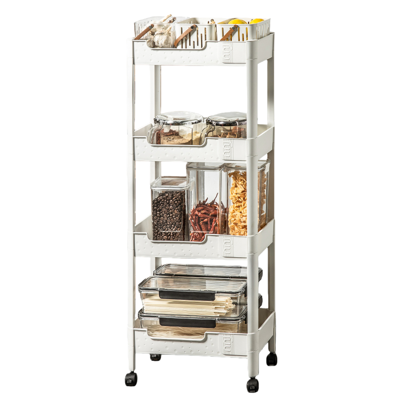 【CL】26Q2#3059 White multi-layer wheeled storage rack, simple coat rack, shelf storage cabinet, multi-functional storage rack, home organization rack Item Picture