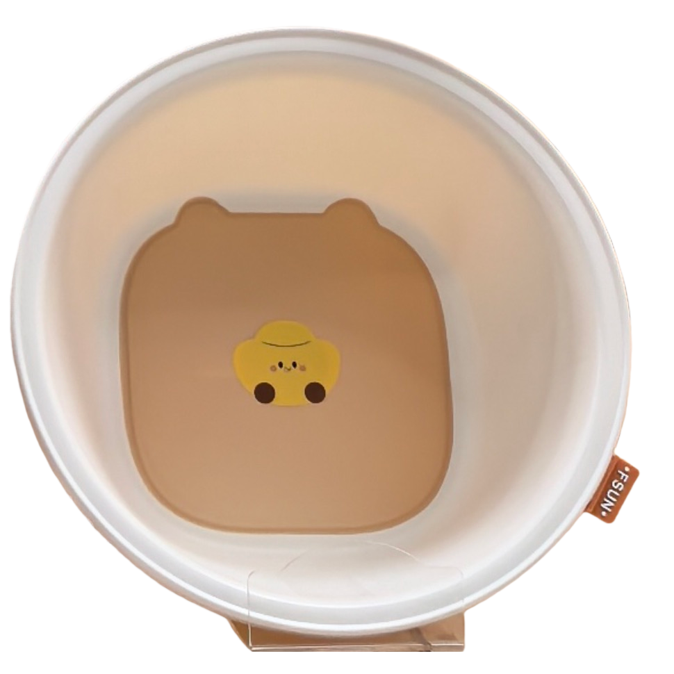 【CL】 26Q2#0181 Beige cartoon bear patterned plastic washbasin, a multi-purpose household and children's bathroom product, durable and practical Item Picture