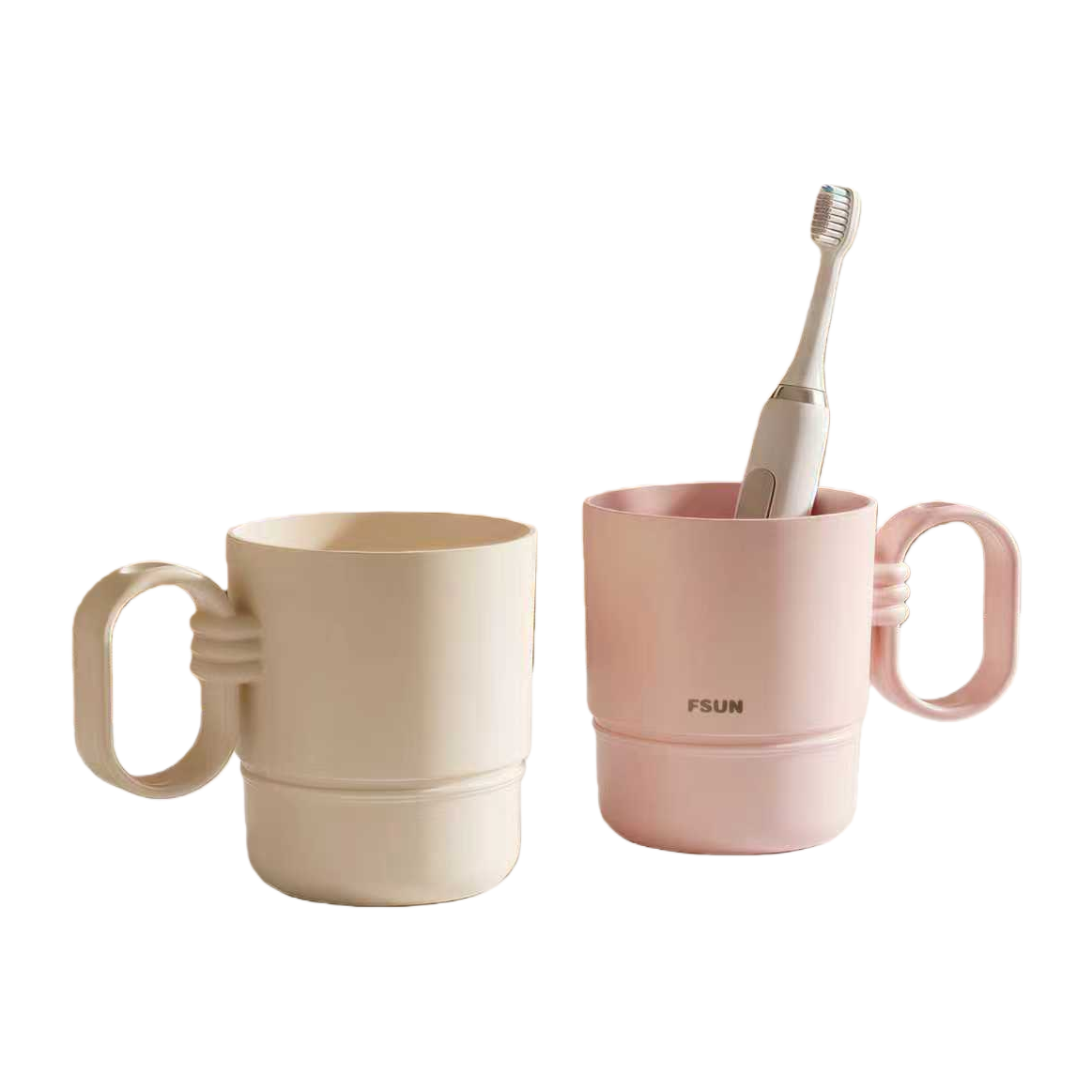【CL】26Q2#0200 Pink toothbrush cup with toothbrush holder, beige toothbrush cup, multi-functional storage, foot bath bucket, sports water cup, soap box, travel toothbrush and toothpaste storage box Item Picture