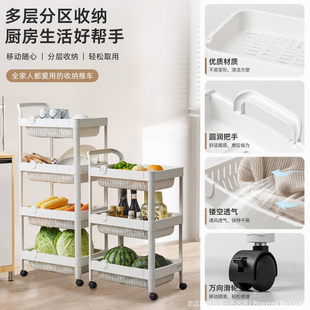 【CL】26Q2#3077 White multi-layer storage rack, coat rack, simple storage cabinet, shelf, multi-functional household storage rack, organizing rack