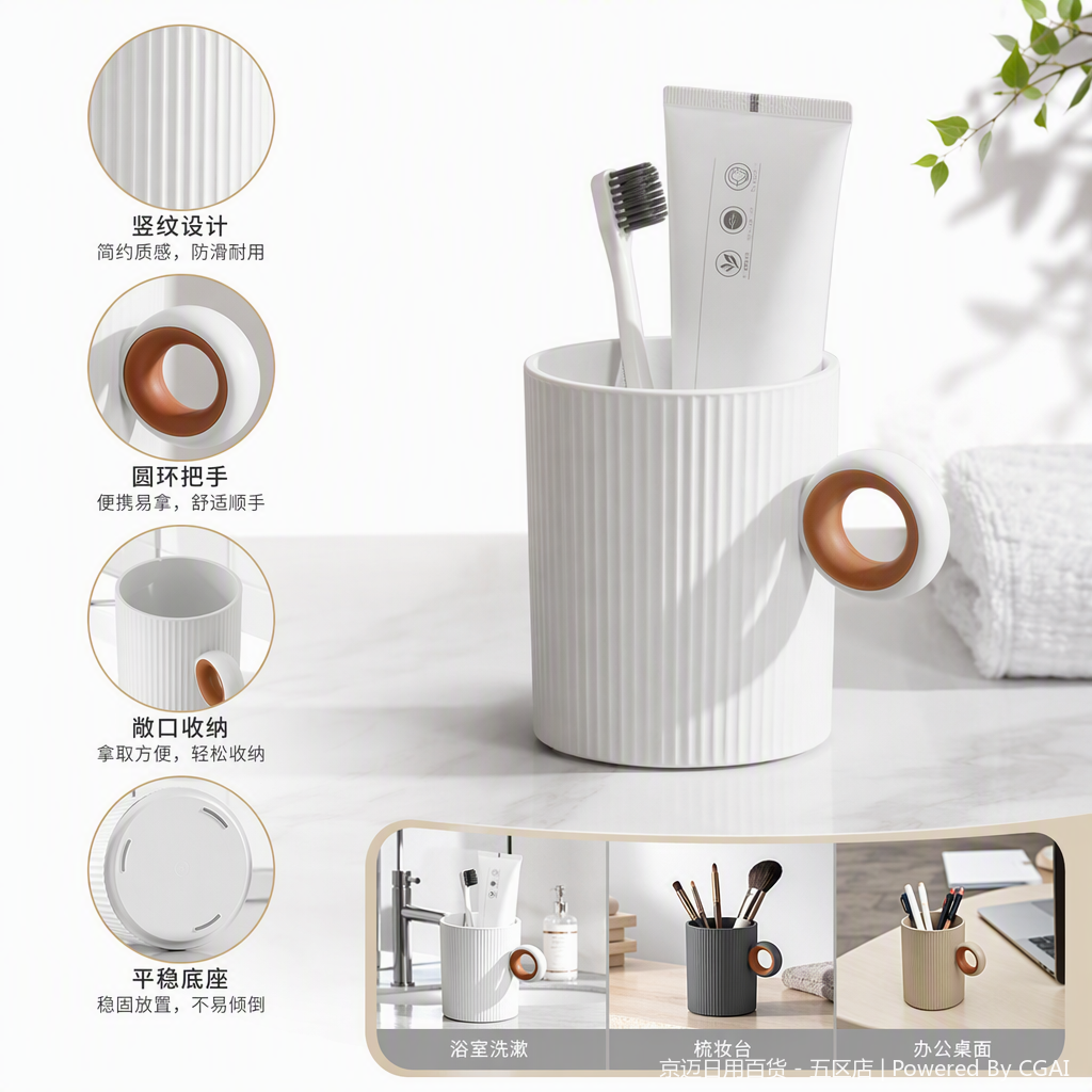 【CL】26Q2#2010 Silicone cup with a grayish-white and beige striped design