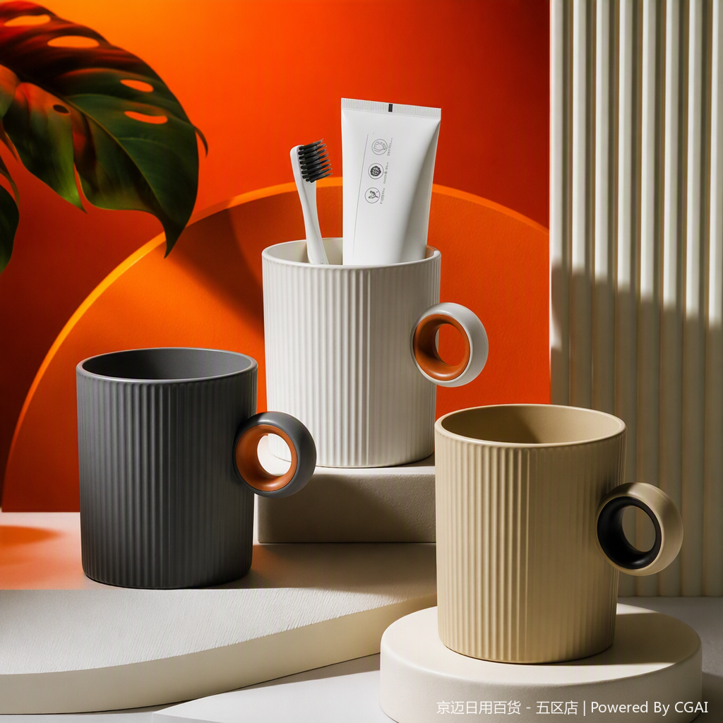 【CL】26Q2#2010 Silicone cup with a grayish-white and beige striped design Specification image