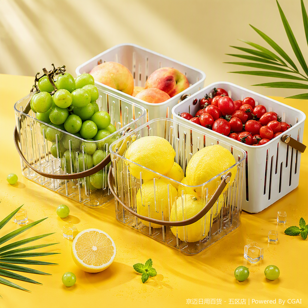 【CL】26Q2#1048 PET Light luxury storage transparent striped plastic storage basket, 20-liter portable fruit and vegetable basket, supermarket shopping basket Specification image