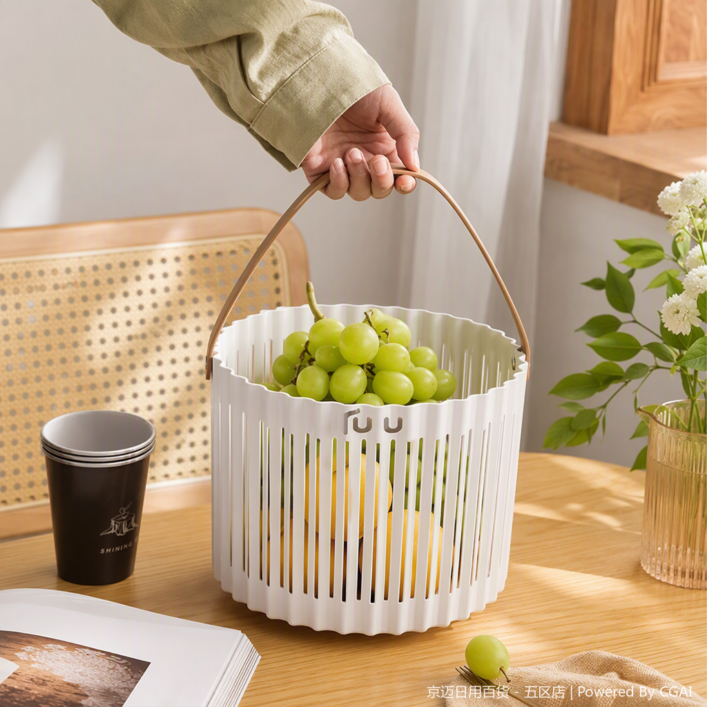 【CL】26Q2#1045 Round storage basket, white hollowed-out hand-held plastic basket, supermarket shopping basket, wicker-like woven storage basket, multi-bottle beverage storage basket details Picture