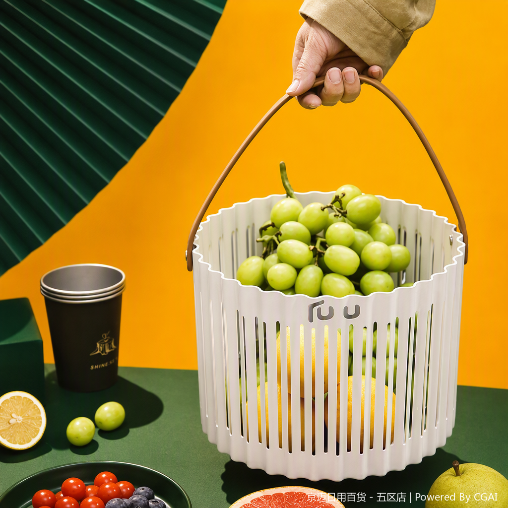 【CL】26Q2#1045 Round storage basket, white hollowed-out hand-held plastic basket, supermarket shopping basket, wicker-like woven storage basket, multi-bottle beverage storage basket Specification image