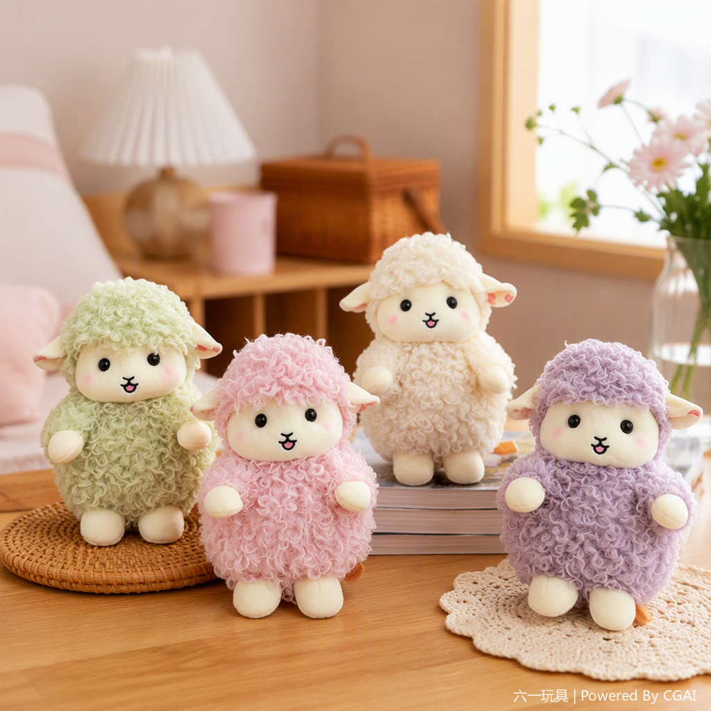 Colorful curly little sheep plush dolls, cute throw pillows, plush toys, children's gifts, cloth dolls, stuffed toys, cotton candy, bleating plush toys, cute cartoon stuffed toys, ornaments, wholesale for foreign trade, Year of the Goat souvenirs, cultural and creative products details Picture