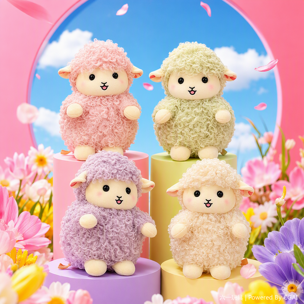Colorful curly little sheep plush dolls, cute throw pillows, plush toys, children's gifts, cloth dolls, stuffed toys, cotton candy, bleating plush toys, cute cartoon stuffed toys, ornaments, wholesale for foreign trade, Year of the Goat souvenirs, cultural and creative products Specification image