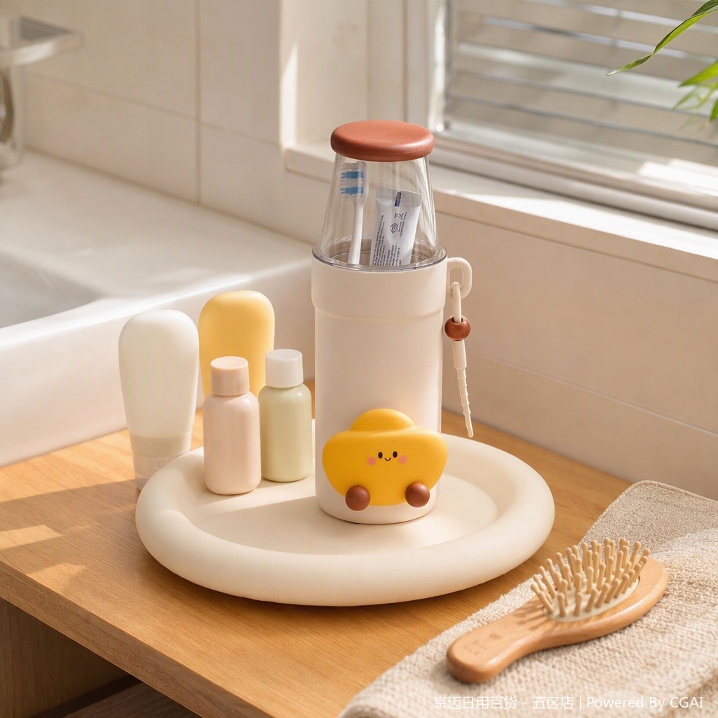 【CL】26Q2#0183 meters white children's toothbrush storage cup with yellow small car-shaped decoration, multi-functional toiletries storage box, children's toothbrush holder, cute and practical