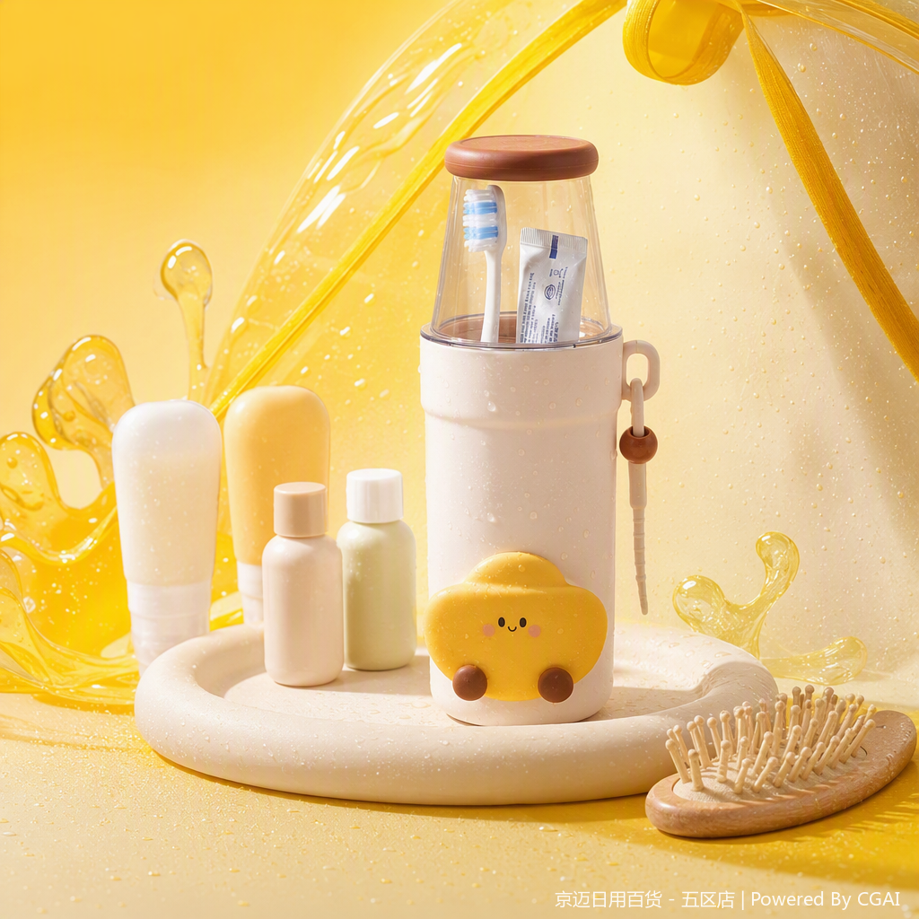 【CL】26Q2#0183 meters white children's toothbrush storage cup with yellow small car-shaped decoration, multi-functional toiletries storage box, children's toothbrush holder, cute and practical Specification image