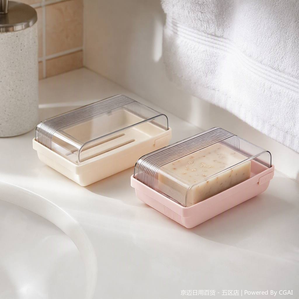 【CL】26Q2#0199 Pink and off-white soap box with transparent lid, containing oat granule soap, toiletries, storage and organization supplies, home decoration details Picture