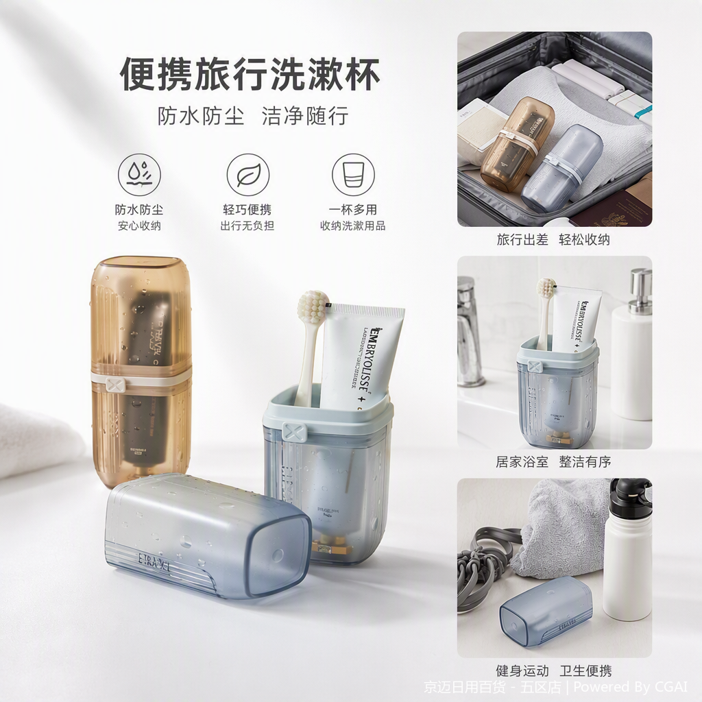 【CL】26Q2#2039 Multi-functional transparent toothbrush cup, toothbrush holder, storage foot bath bucket, sports water cup, soap box, travel toothbrush cup, toothbrush toothpaste box set