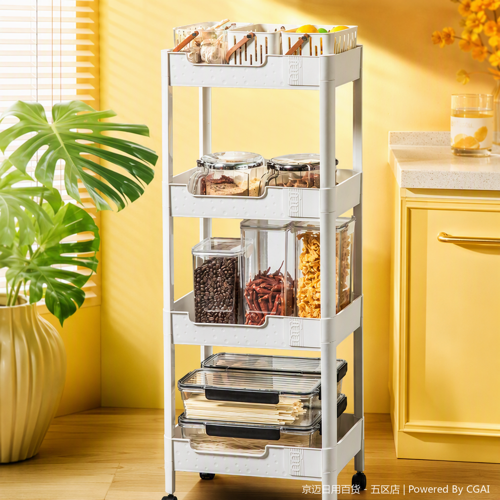 【CL】26Q2#3059 White multi-layer wheeled storage rack, simple coat rack, shelf storage cabinet, multi-functional storage rack, home organization rack Specification image