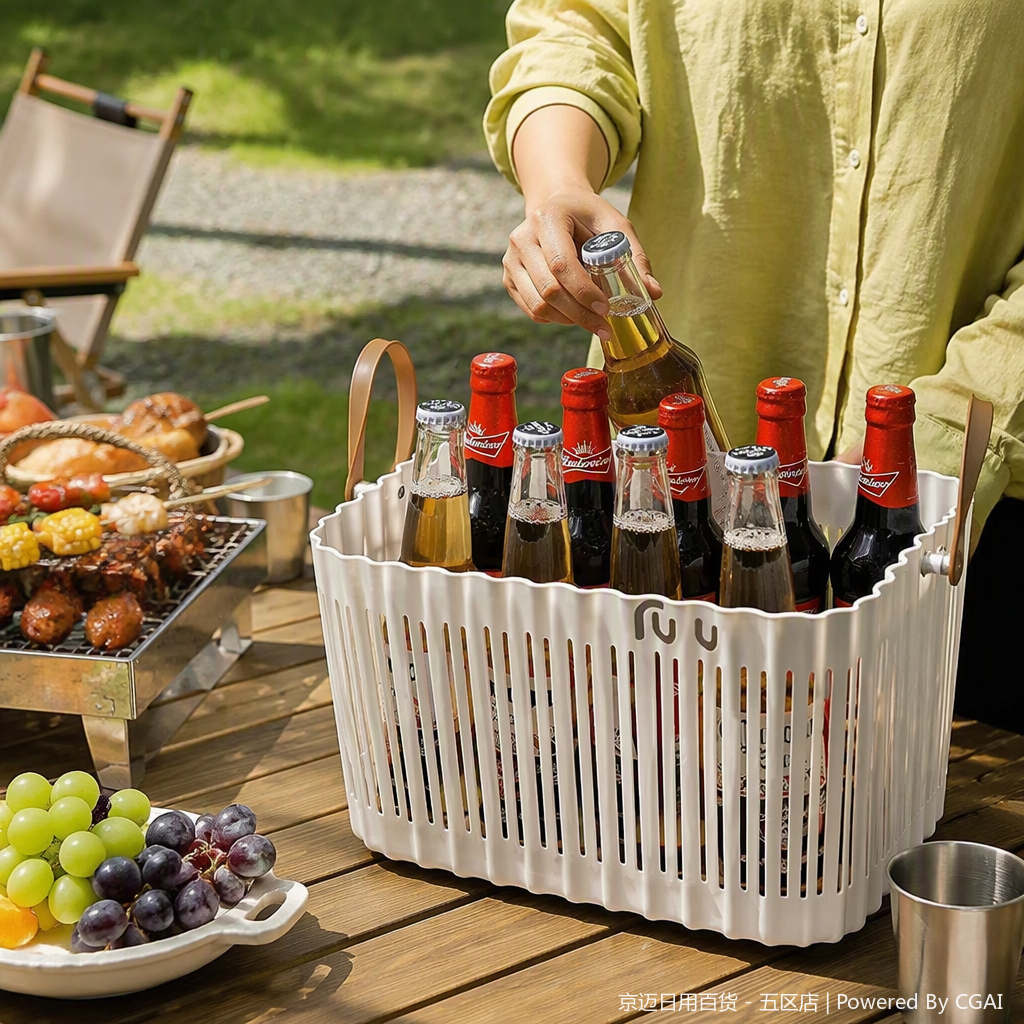 【CL】26Q2#1042 Square storage basket, white hollowed-out hand-held plastic basket, supermarket shopping basket, rattan-like woven storage basket, multi-bottle beverage storage basket details Picture