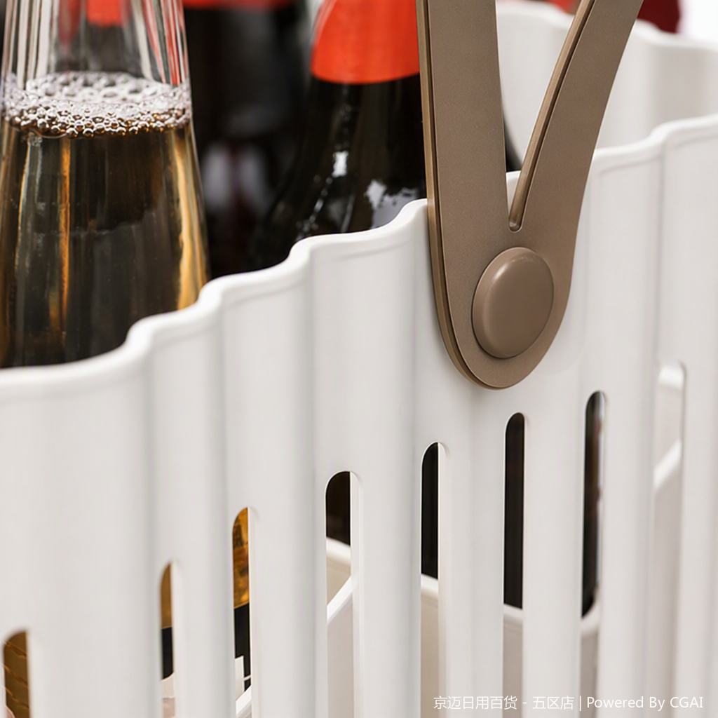 【CL】26Q2#1042 Square storage basket, white hollowed-out hand-held plastic basket, supermarket shopping basket, rattan-like woven storage basket, multi-bottle beverage storage basket Application Scenario